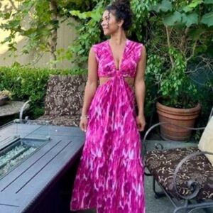 Jason Wu Hot Pink Cut Out Maxi Dress Plunge Neckline Size